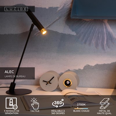 Lucide ALEC - Lampe de bureau - LED 3 StepDim - G9 - 1x3W 2700K - Des anneaux interchangeables inclus - Noir